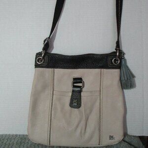 The Sak Light Tan or Cream and Brown Crossbody Leather Purse with Pockets